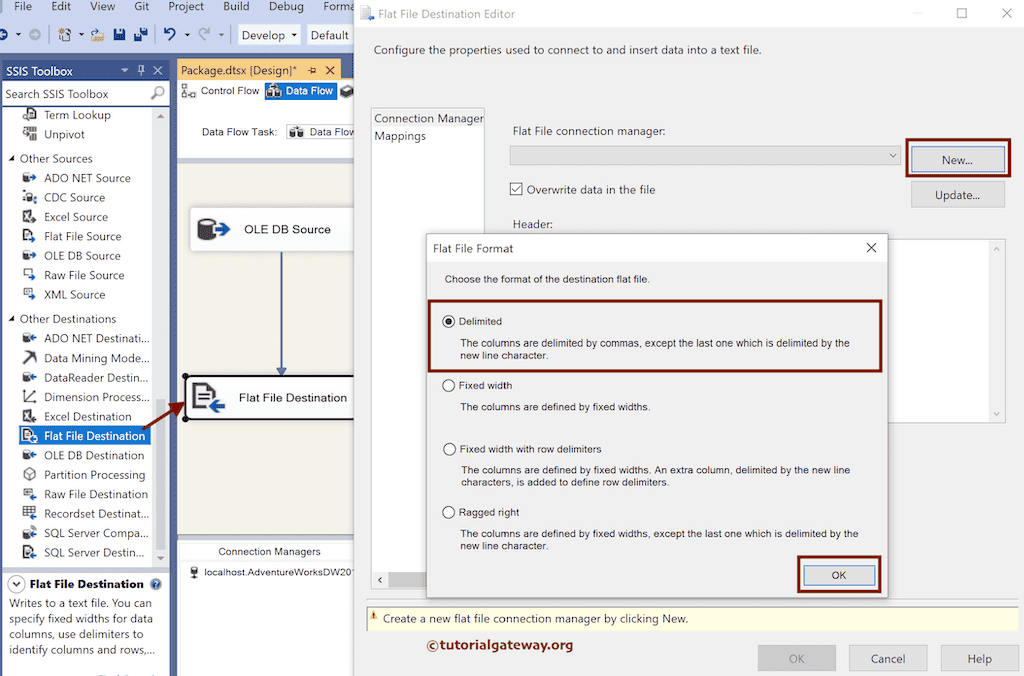Add Flat File Destination for SSIS ForEach Loop Item Enumerator