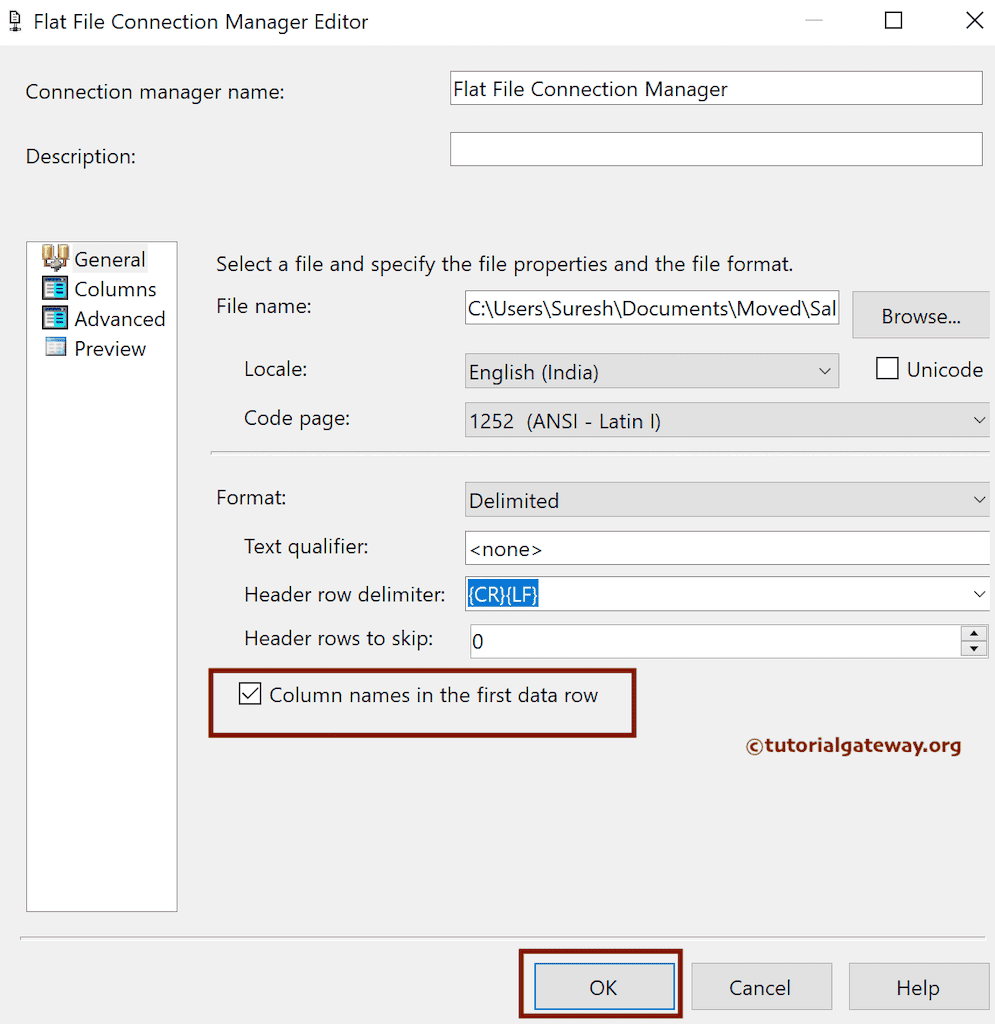 Checkmark the Column Names in the first data row