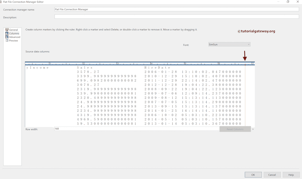 Drag Red Line to see the Columns