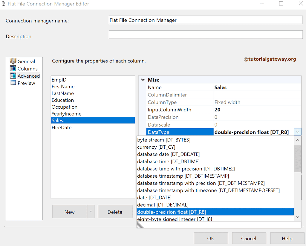 advanced section to change the Data type
