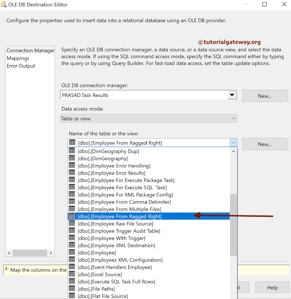 Select the table from the list