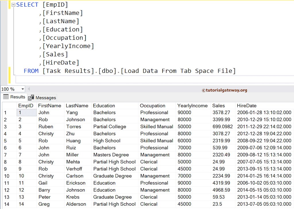 View SQL Table Result