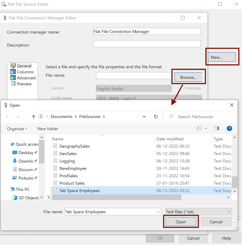 Use Browse button to choose the text file