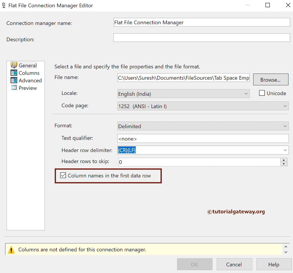 Checkmark the Column Names in the first data row