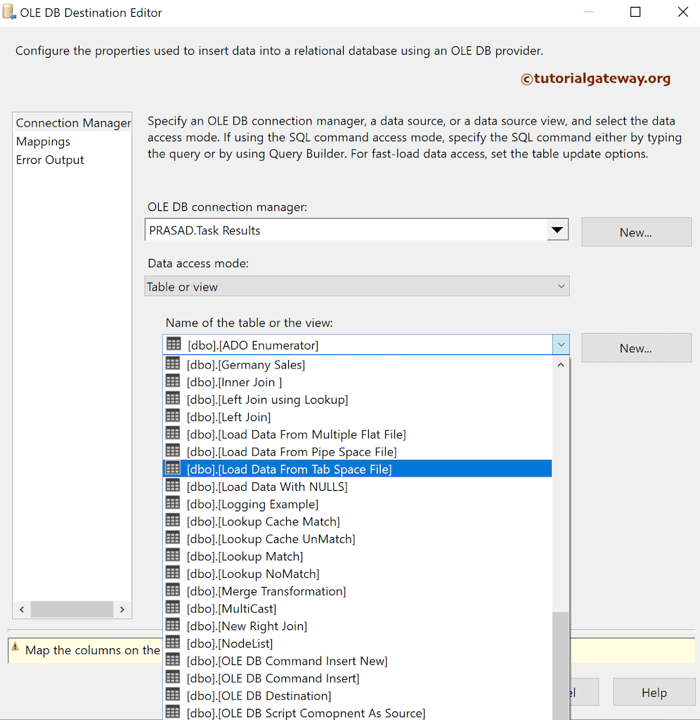 Select the SQL Table
