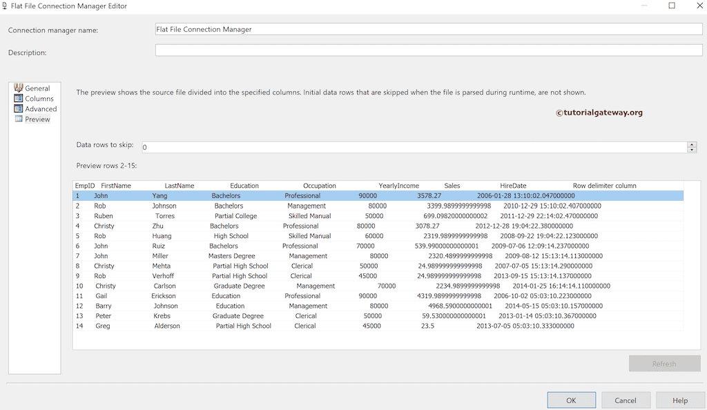Preview of SSIS Load Fixed Width With Row Delimiter Flat File Data to SQL Server