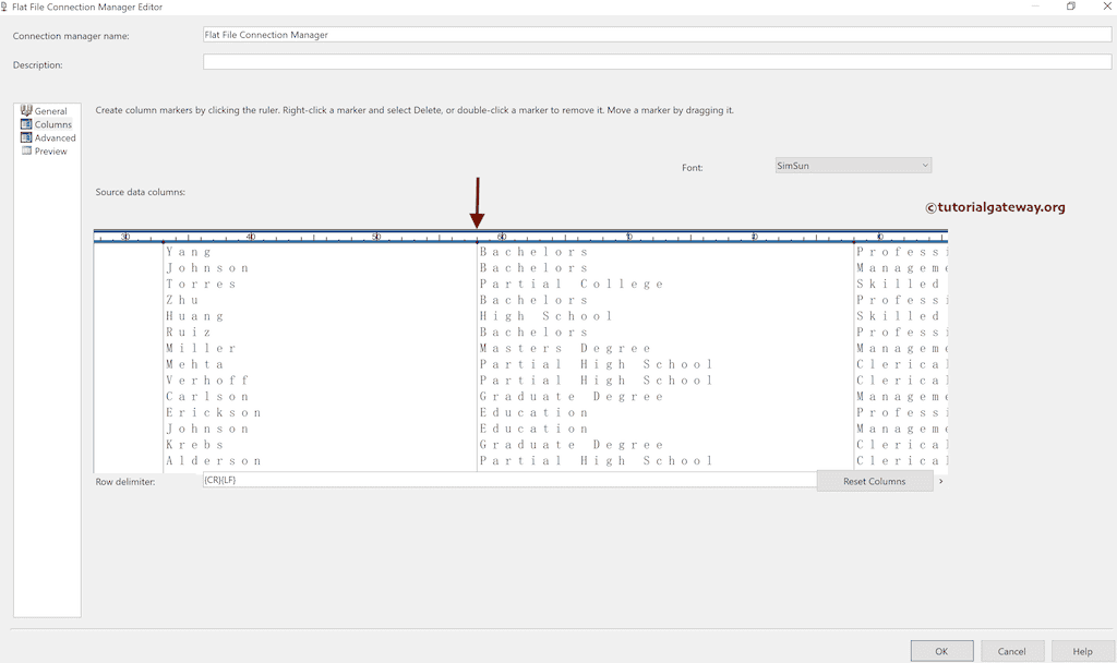 Mark the starting points of each column