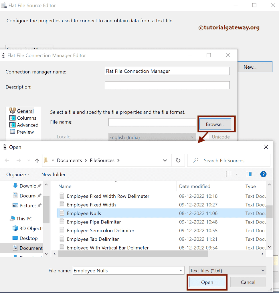 Use Browse button to choose the text file