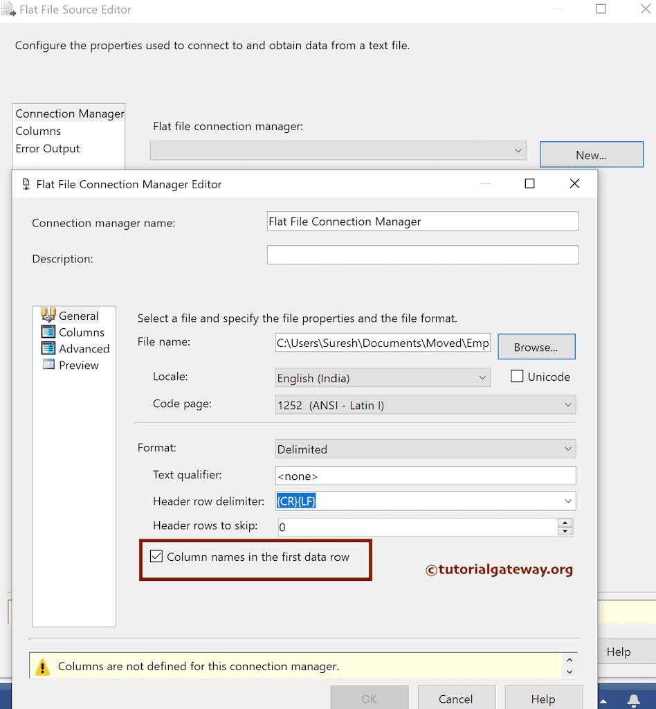 Checkmark the Column Names in the first data row