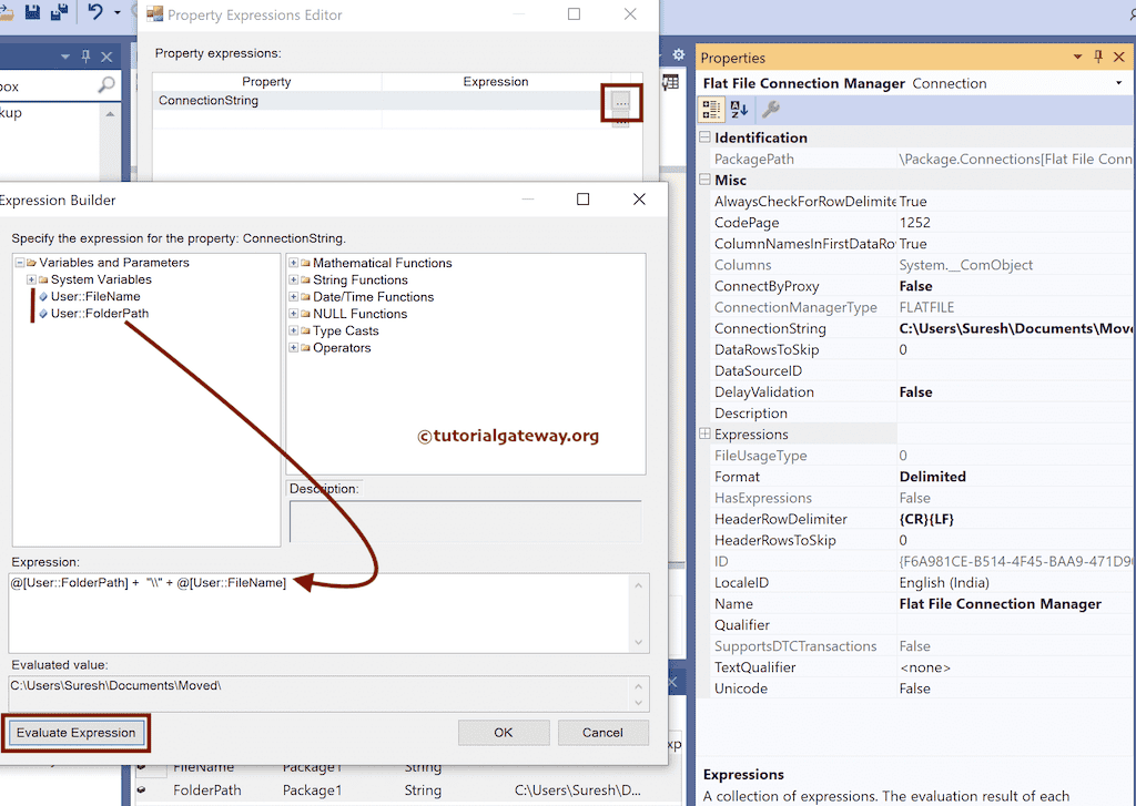 Go to Flat File Connection manager Properties and Write Expression for ConnectionString Property