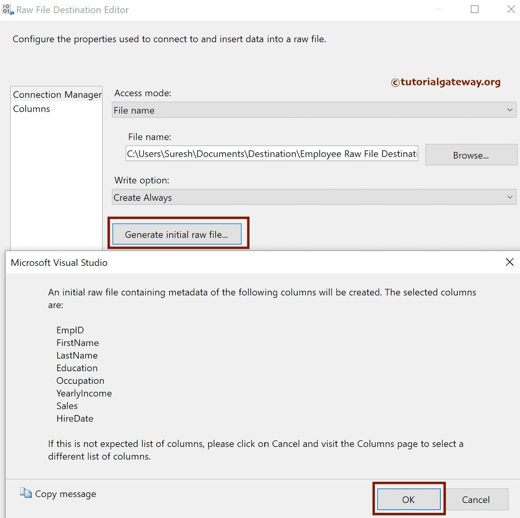 Click on the Generate Initial Raw file button