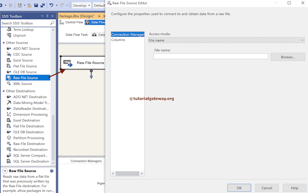 Add SSIS Raw File Source  to the Package