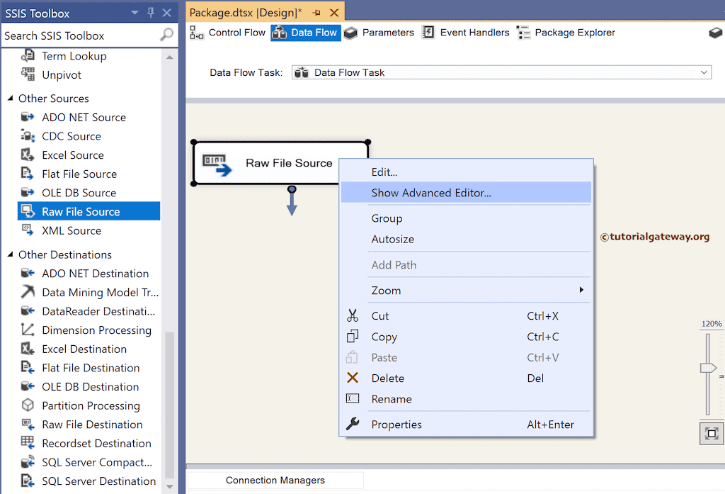 Show Advanced Editor of the Raw File Source