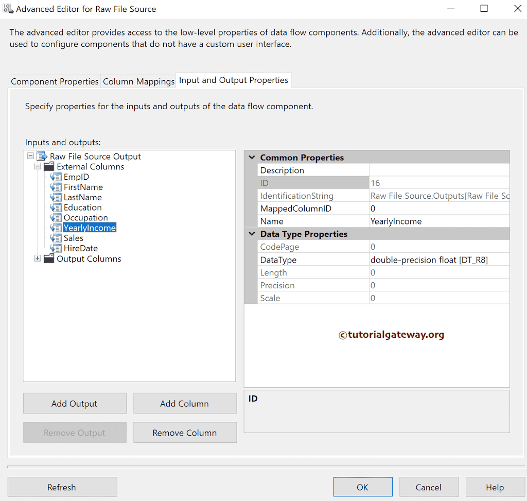 SSIS Raw File Source Advanced Editor