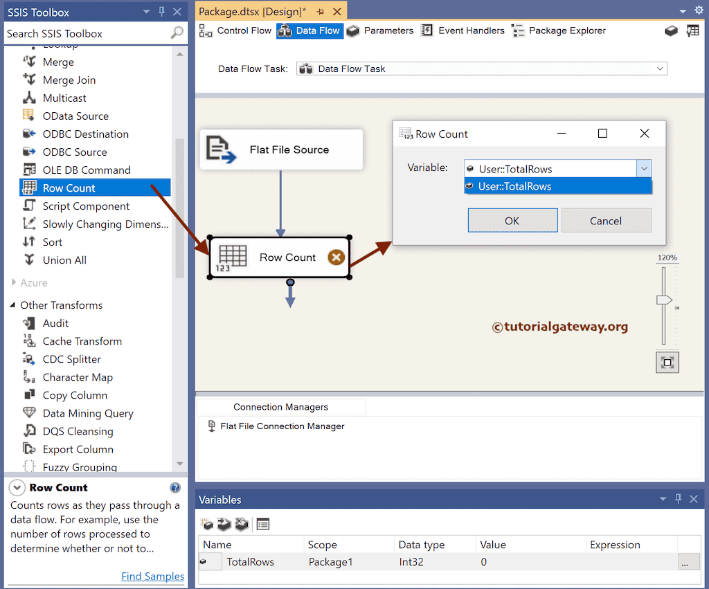 SSIS Row Count Transformation to Log Inserted Rows