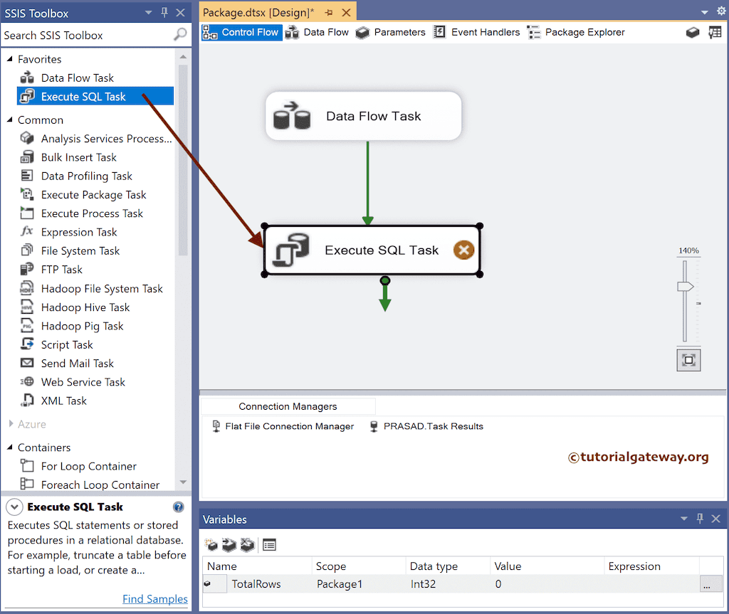 Add Execute SQL Task in SSIS Row Count Transformation to Log Inserted Rows