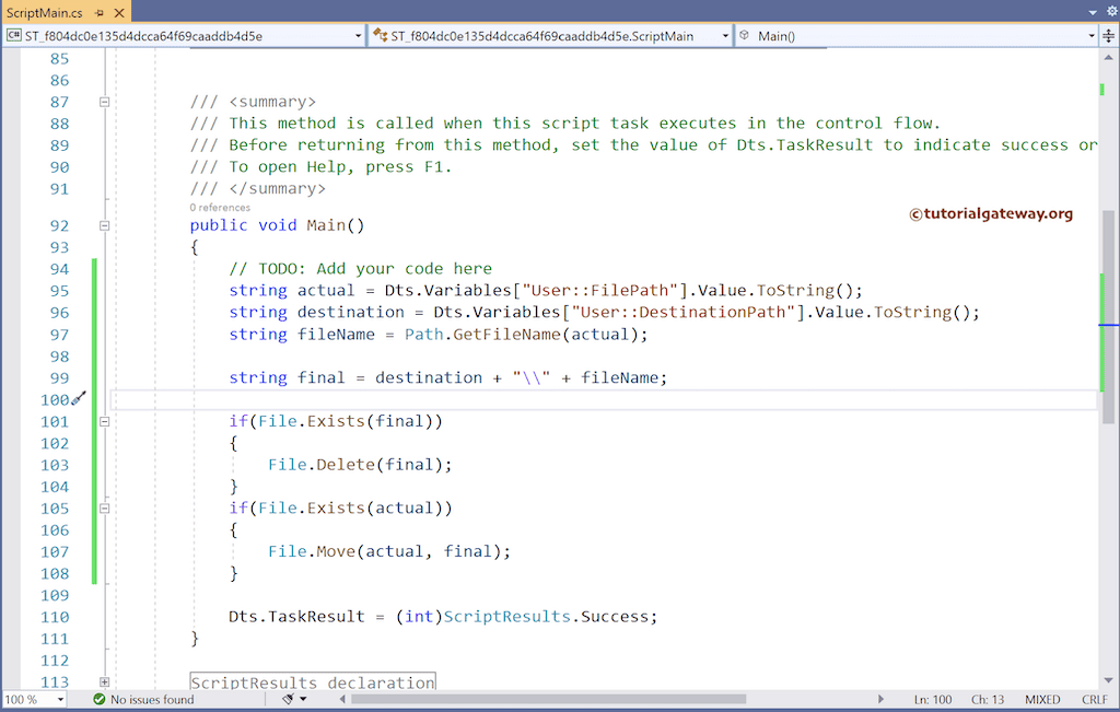 C# Code for SSIS Script Task to Archive Files after Loading to SQL Server