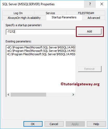 Specify Startup Parameter value as -T272