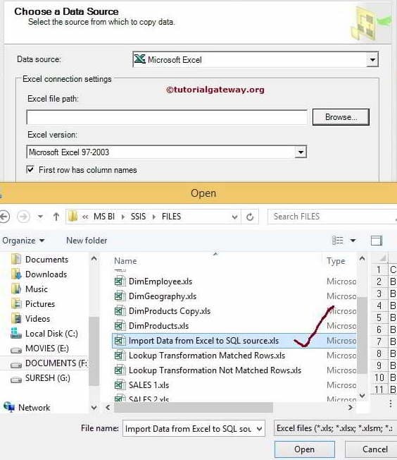Select the Excel File to Import Data 3