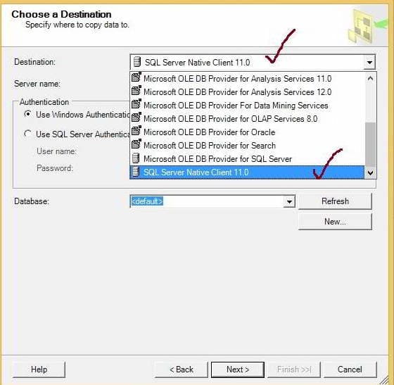 Choose the Destination Data Source connection 5