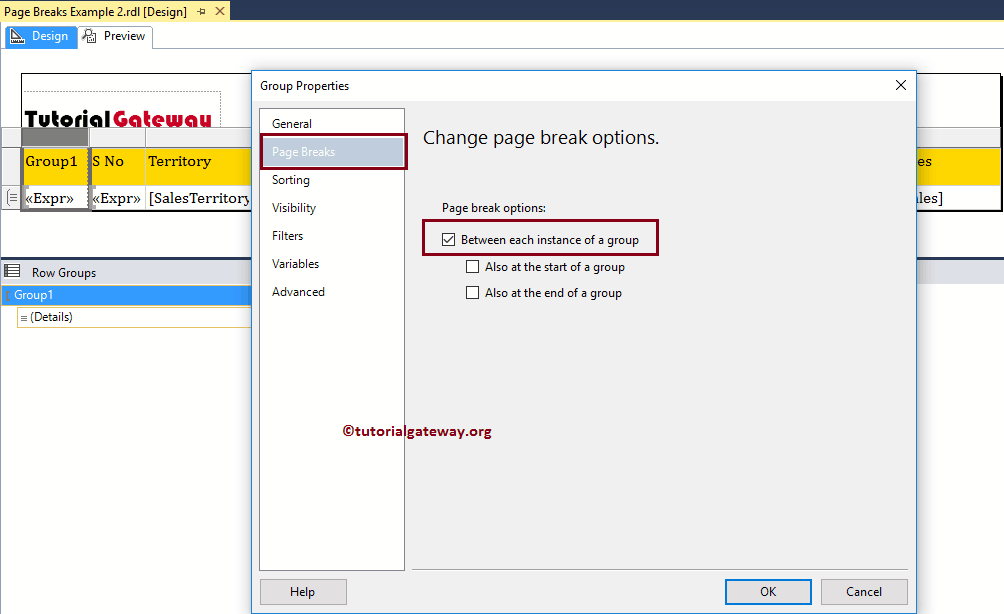 Insert Page Breaks in a Report 19