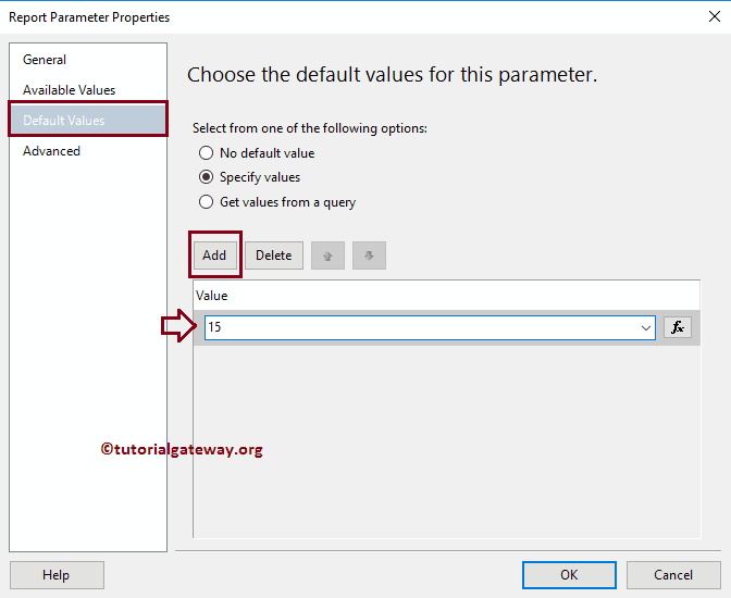 report parameter default value