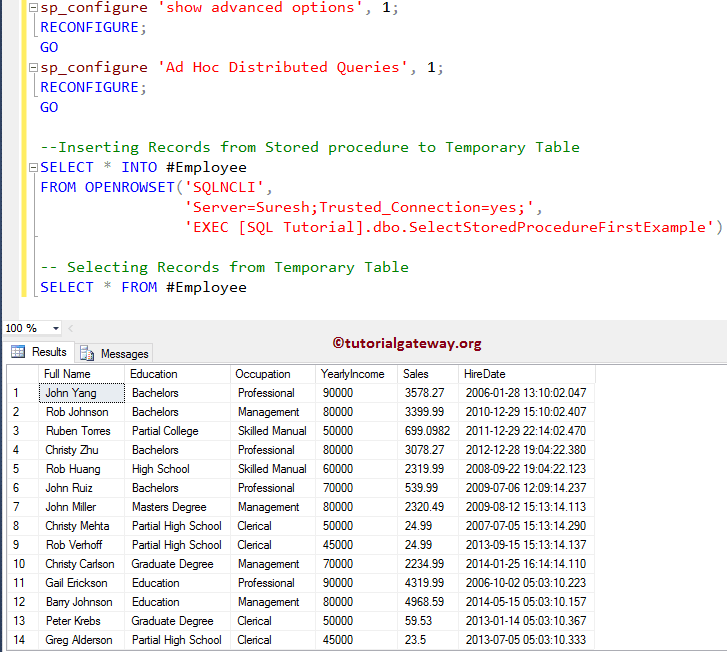 Insert Stored Procedure result into Temporary Table 4