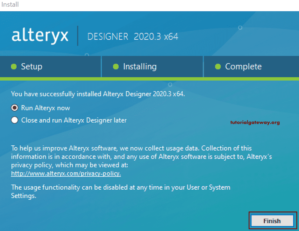 Finish Alteryx Installation