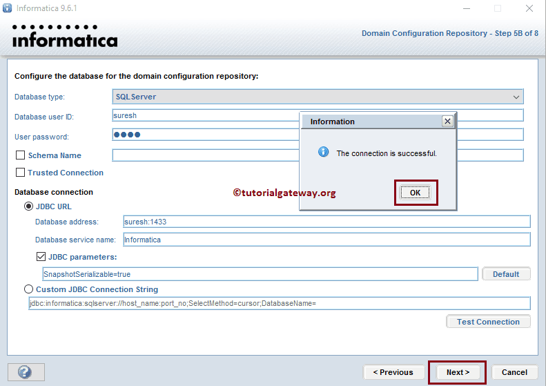 The connection is successful message appear 10