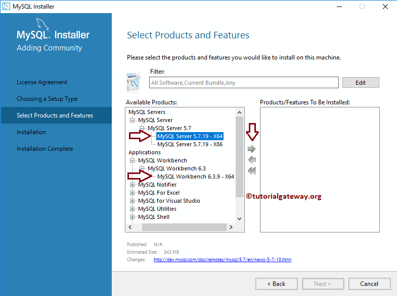 Choose Products to be installed from available MySQL products 6