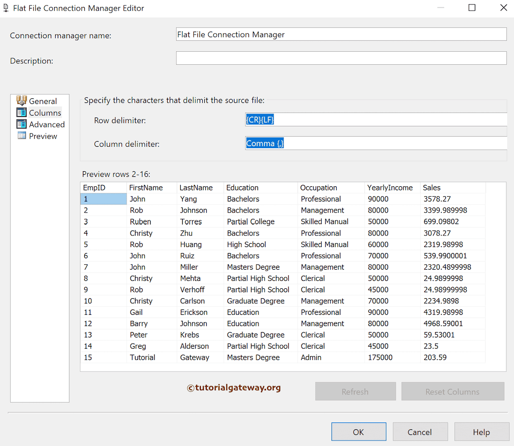 Check the Columns Tab and change Row and Column Delimiters