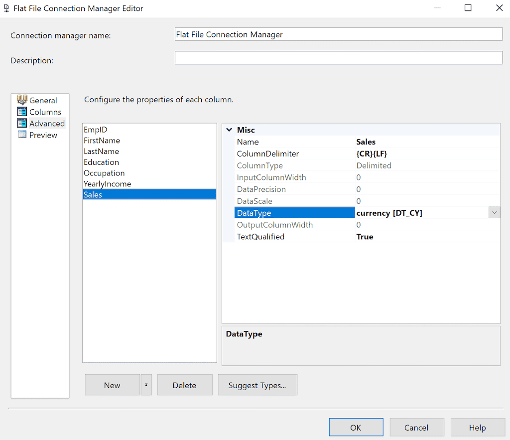 advanced tab to change the Data type