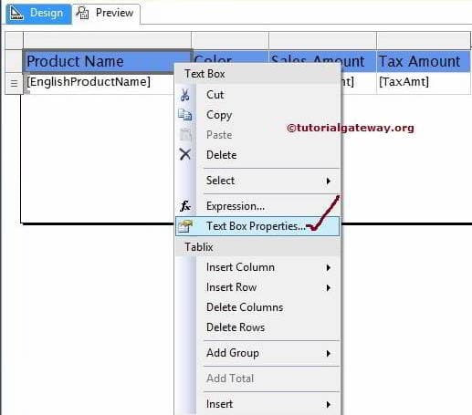 Table Textbox Properties 1