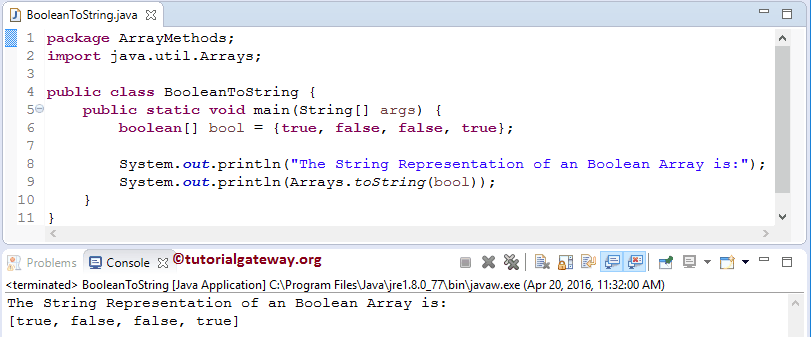 Java toString to Convert Array to String Example
