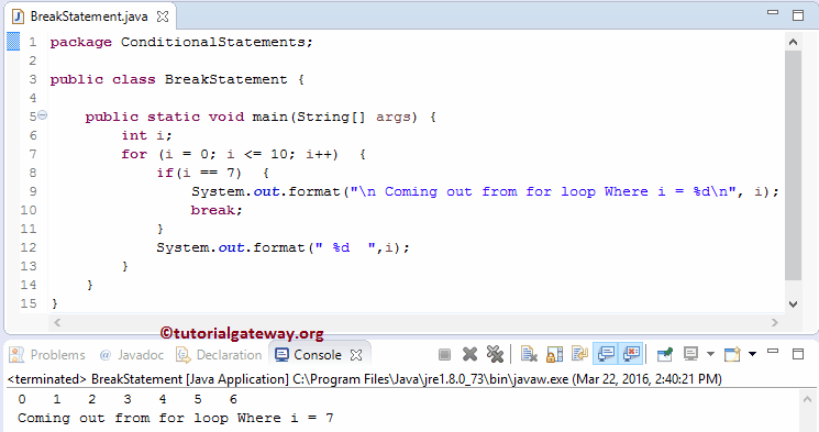 Break Statement Example