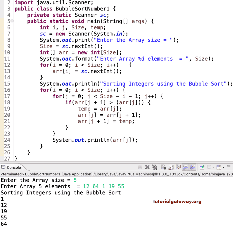 Bubble Sort Program on Integers
