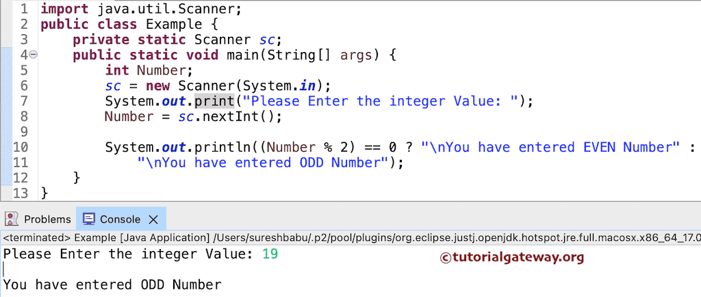 Java Even Odd Program using Conditional Operator