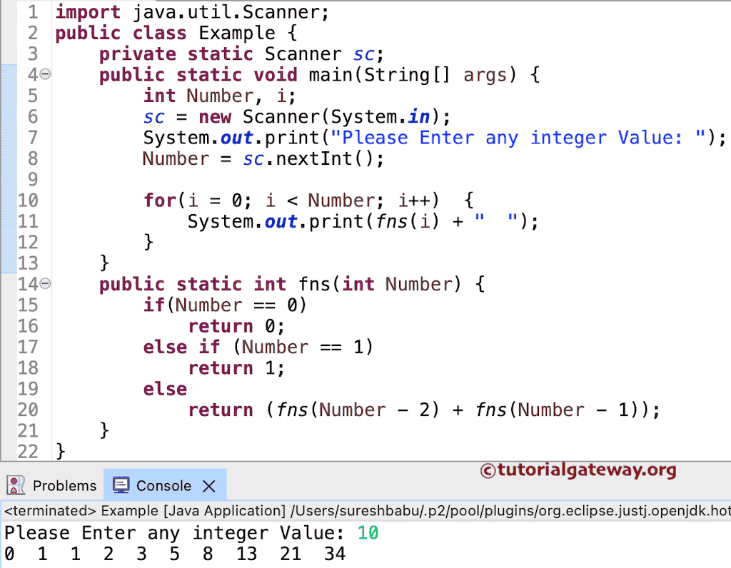 Java Program to Print Fibonacci Series of Numbers using Recursion