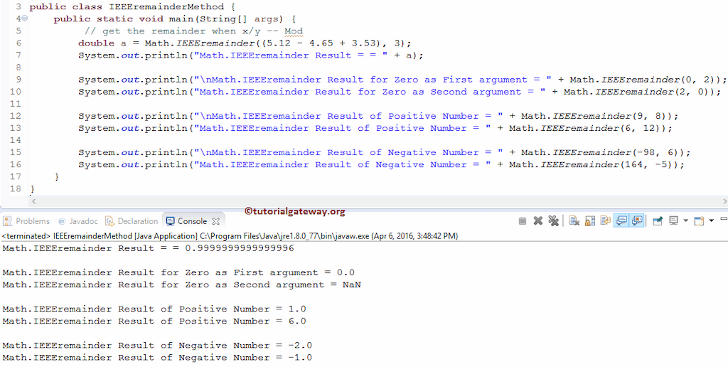 IEEEremainder Function Example