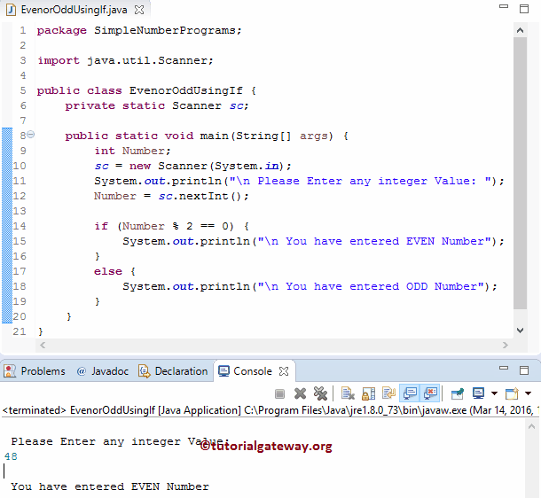 Java Odd Even Program using If Statement