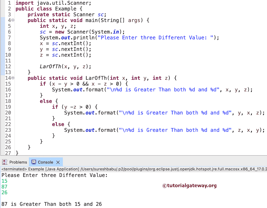 Program for Largest of Three Numbers using Nested If Statement