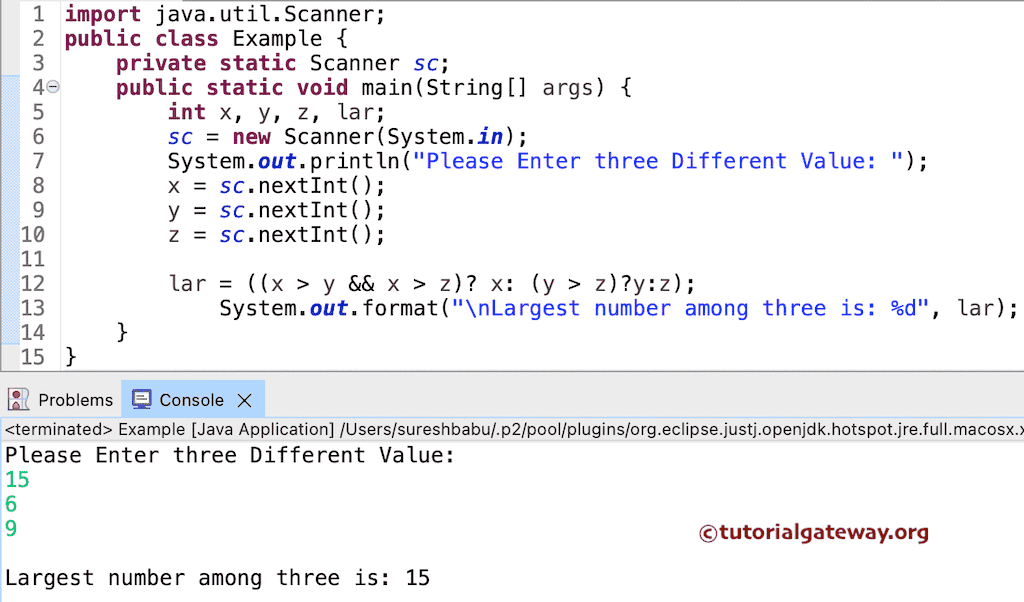 Program for Largest of Three Numbers using Ternary Operator