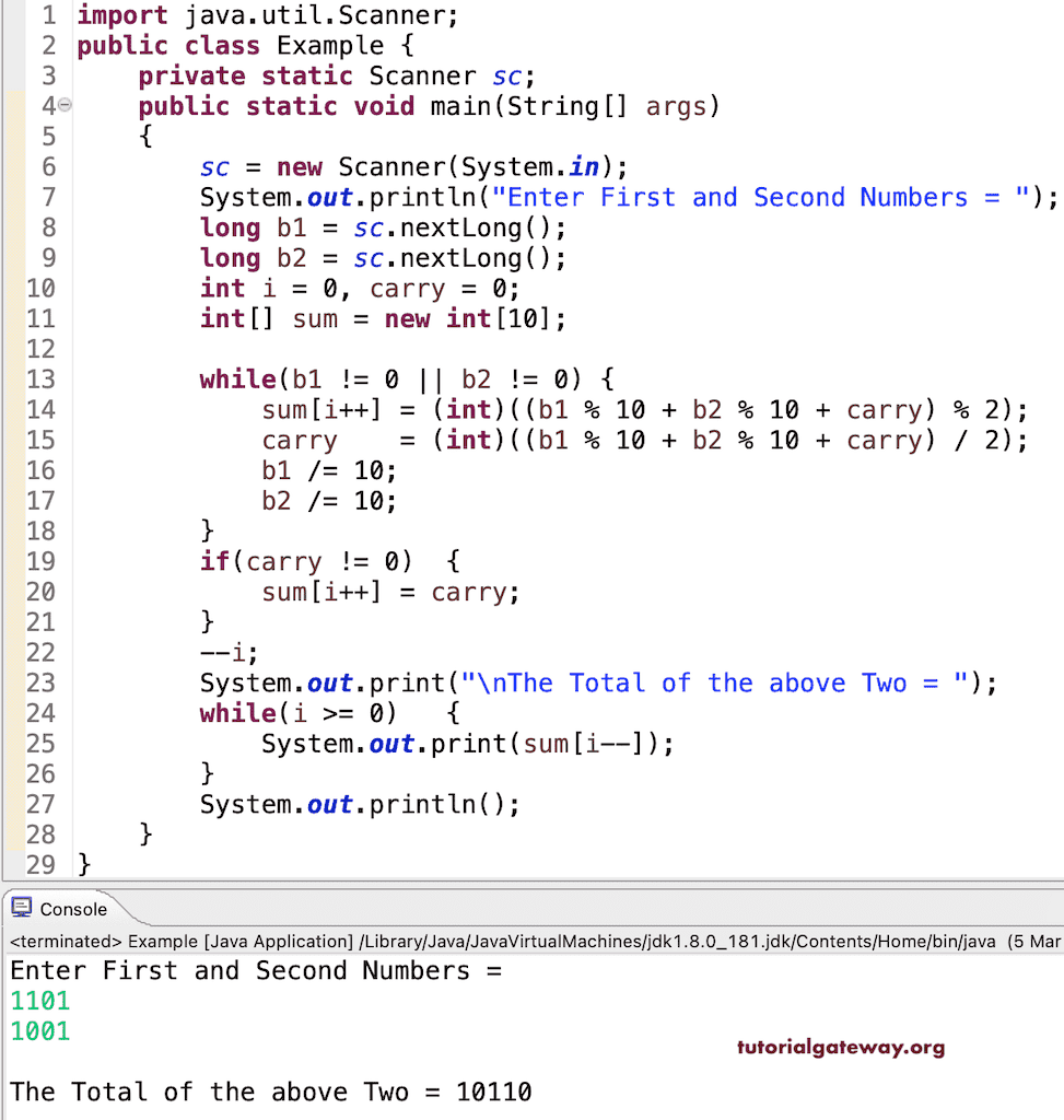 Java Program to Add Two Binary Numbers
