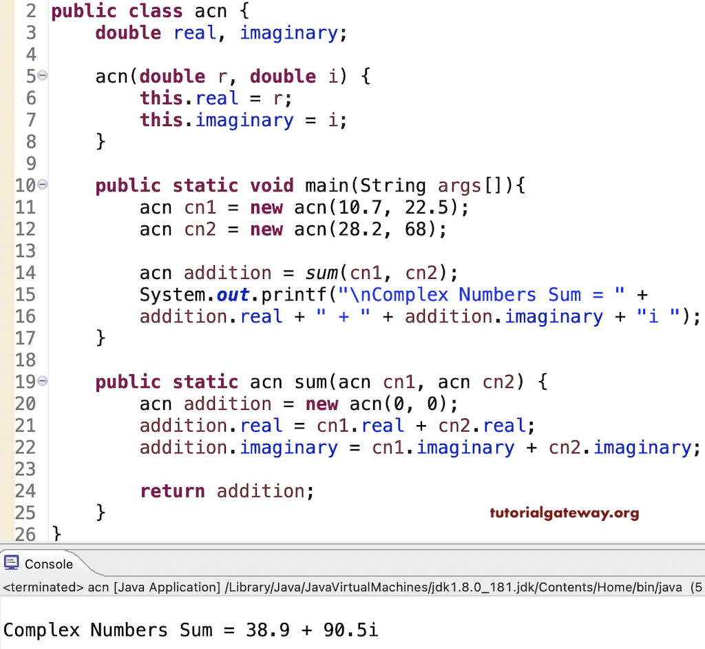 Java Program to Add two Complex Numbers Example