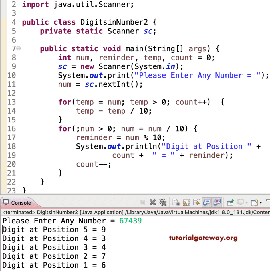 Program to Break Integer Number into individual Digits