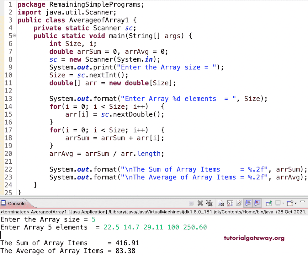 Program to Calculate Average of an Array