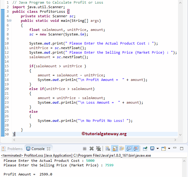 Java Program to Calculate Profit or Loss 1