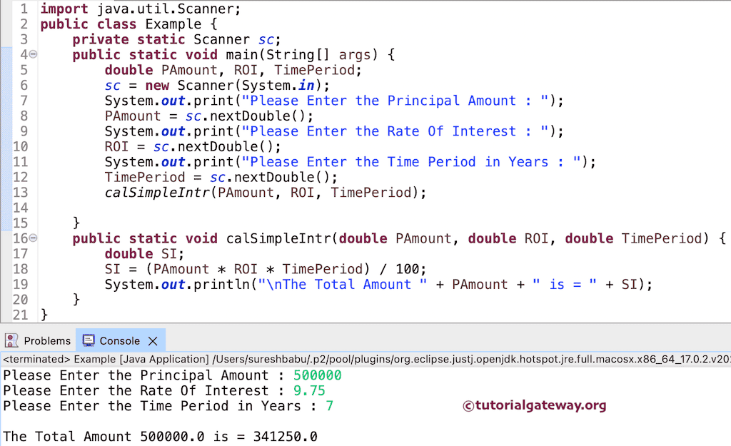 Program to Calculate Simple Interest using functions