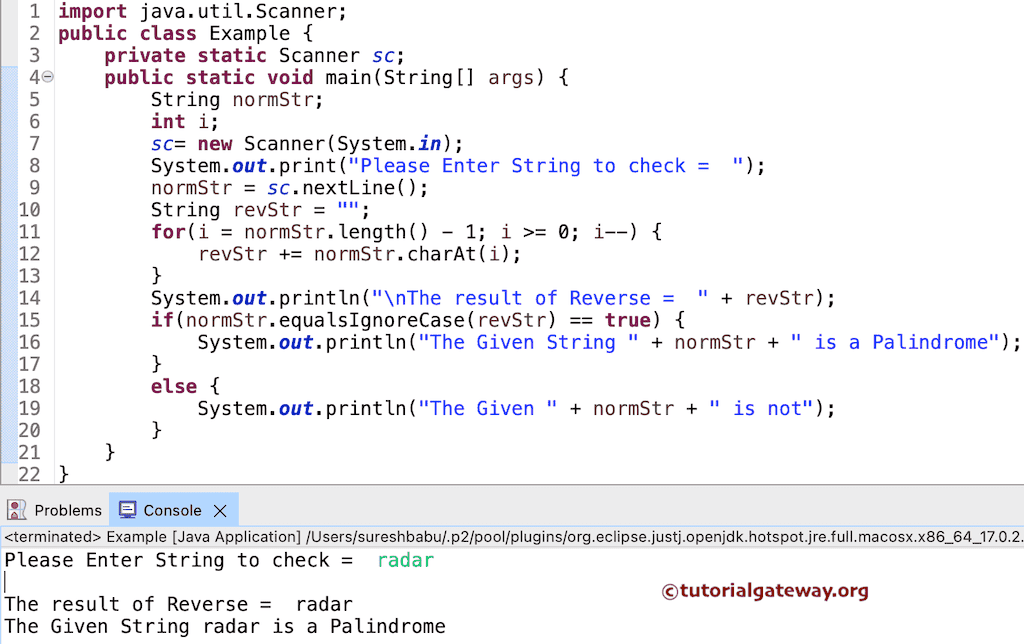 Program to Check Palindrome String using For Loop