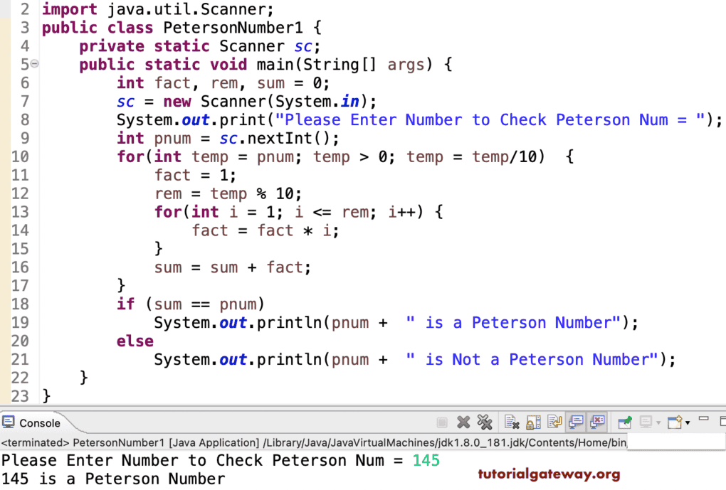 Java Program to Check Peterson Number